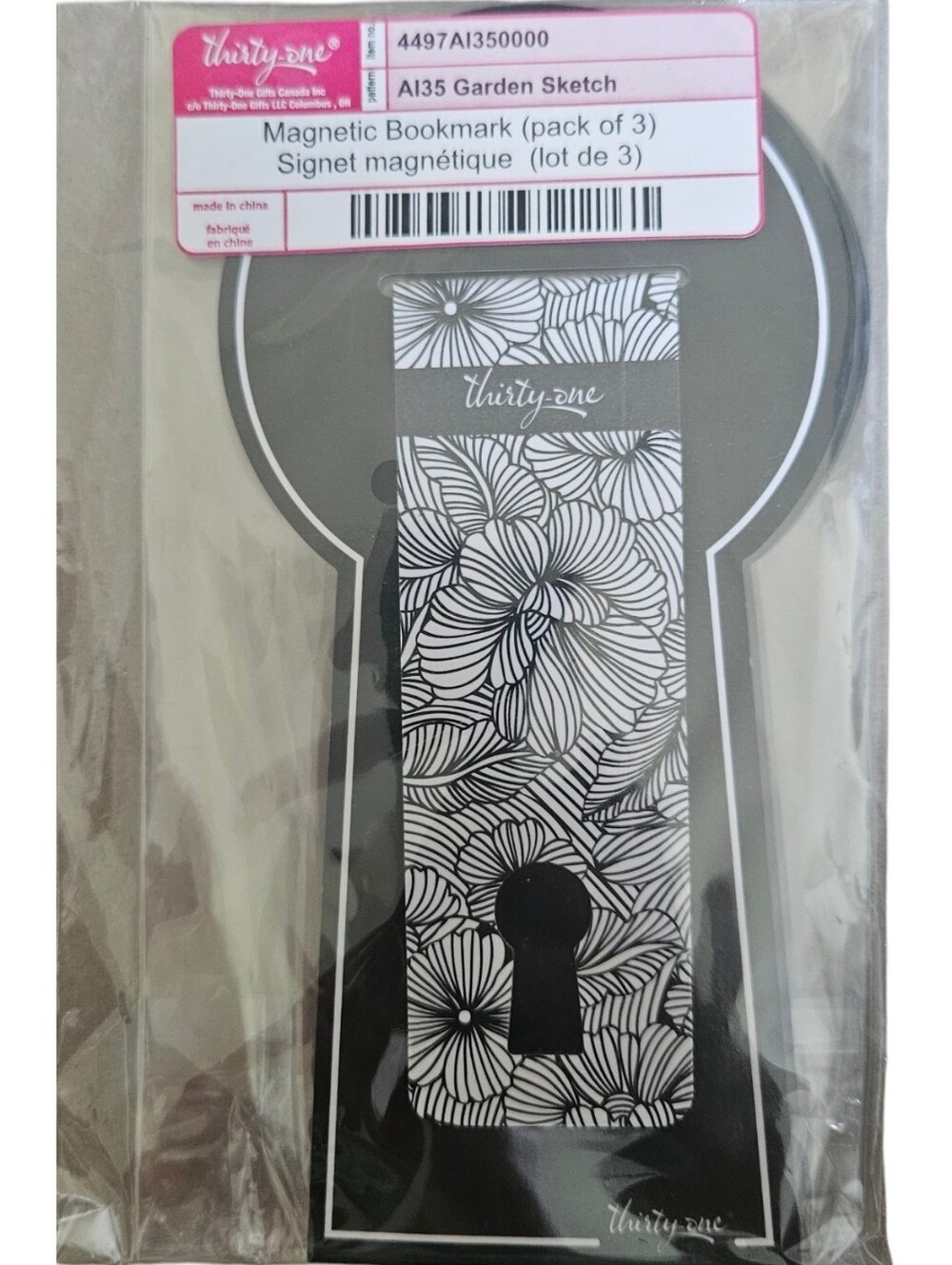 NIP Thirty-One Magnetic Bookmark Set (Pack of 3) - Garden Sketch Pattern